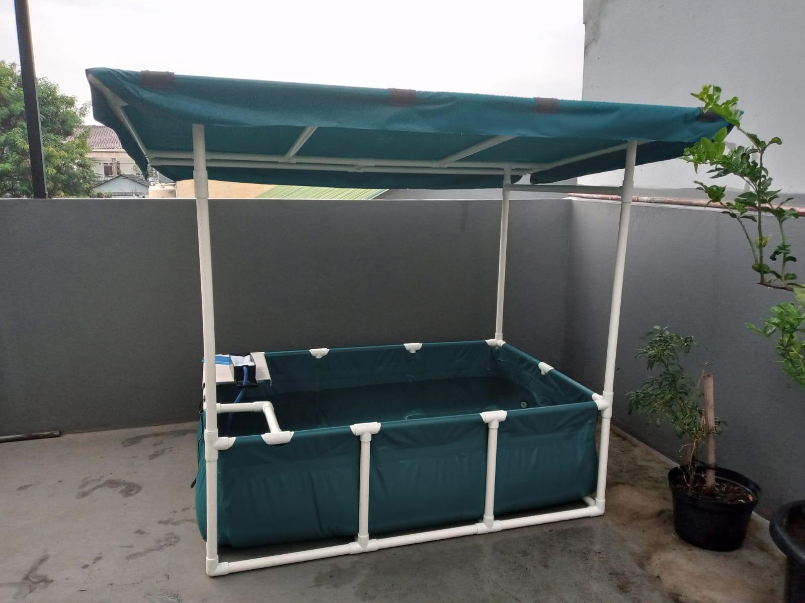 Kolam Terpal Ukuran Custom 150x100x50 cm Plus Atap, Saluran Buang dan Tempat Filter