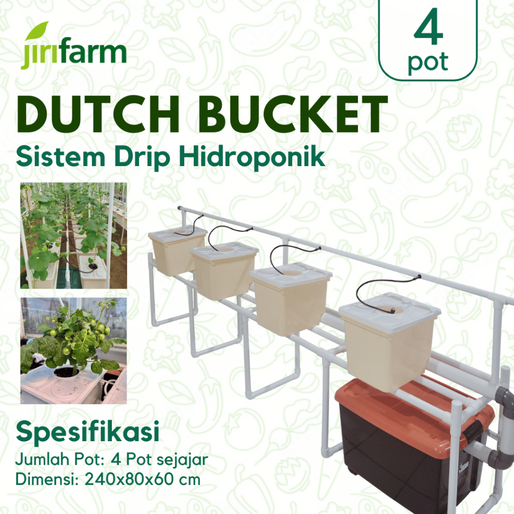 JIRIFARM - Sistem Hidroponik Dutch Bucket Drip 1 Baris 4 Pot untuk Tanaman Buah Cabai Terong Melon Tanpa Fitting Atas