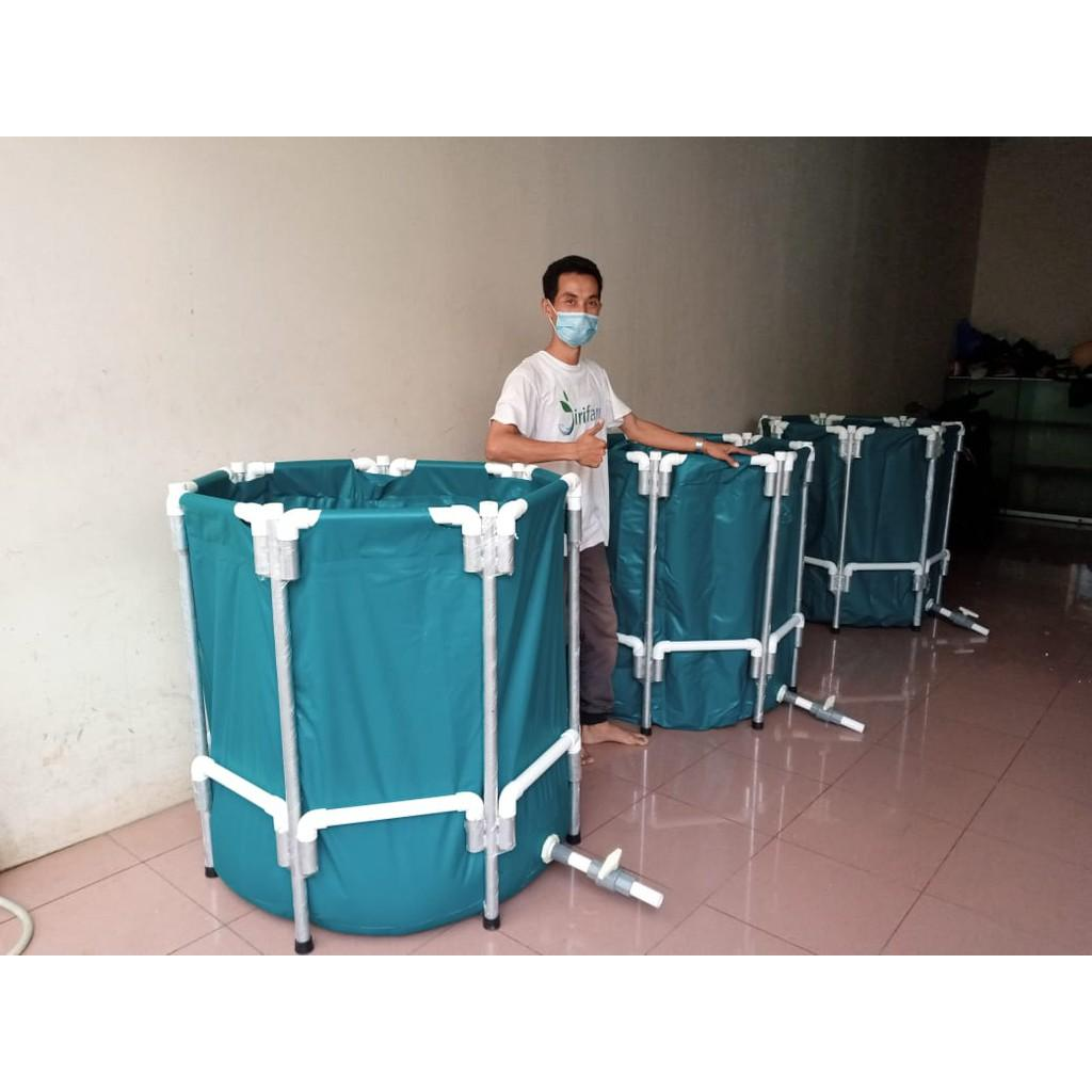 Kolam Terpal Bulat ukuran Diameter 100 cm, Tinggi 100 cm Tiang Besi