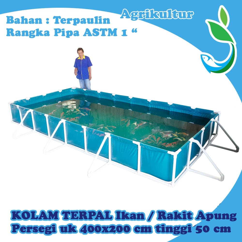 Kolam Terpal Knock Down Persegi 400x200x50cm pengganti kolam fiber