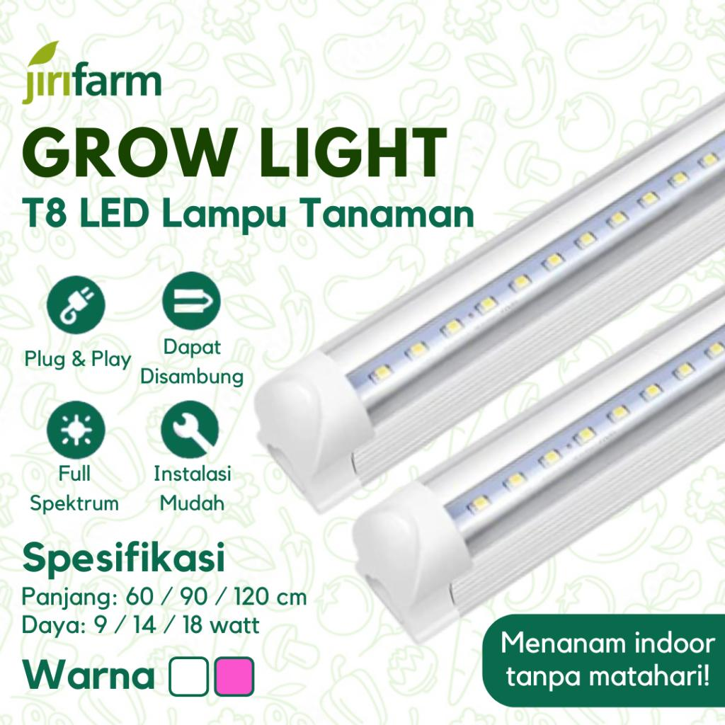 Jirifarm Lampu Grow Light + Colokan Tanaman LED T8 60 90 120 Cm 48 72 98 LED Putih Merah Indoor
