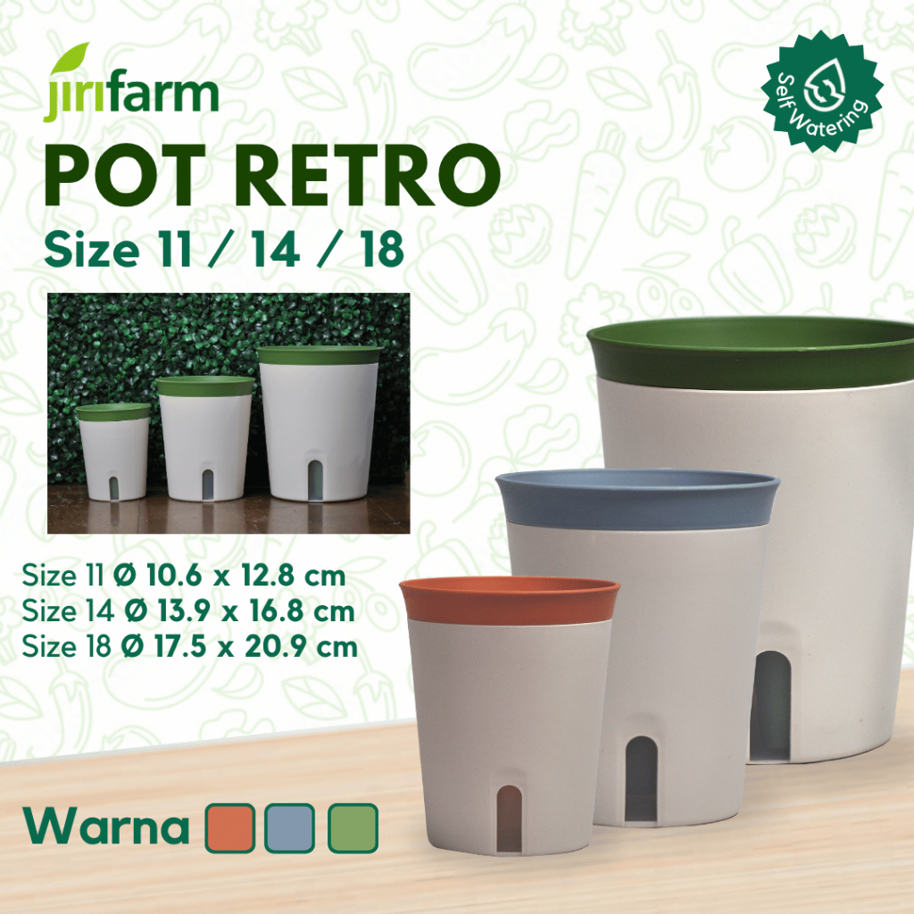 JIRIFARM - Pot Bunga Retro Diameter 11 14 18 - Tanaman Hias Otomatis Self Watering Pot Tebal Unik