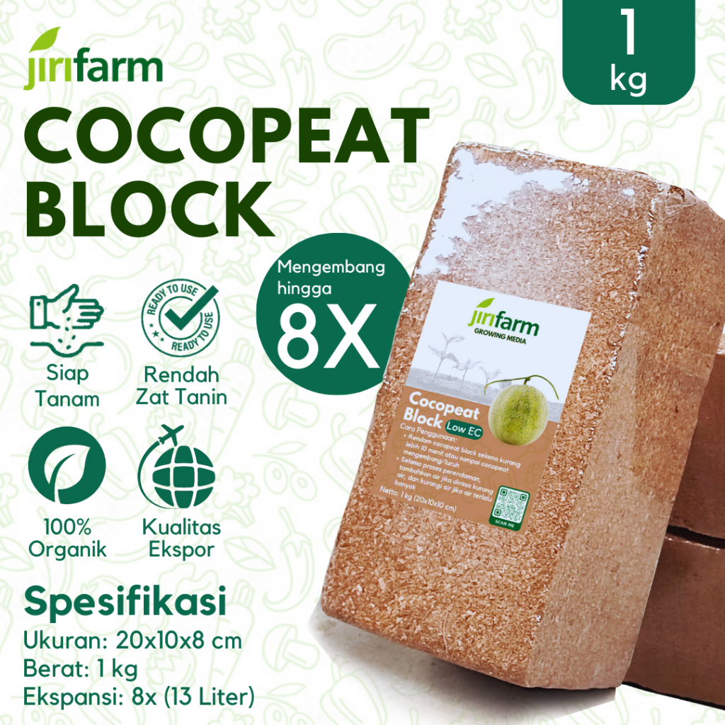 JIRIFARM - Cocopeat Block 1Kg Media Tanam Sabut Kelapa Halus Organik Mengembang 6X