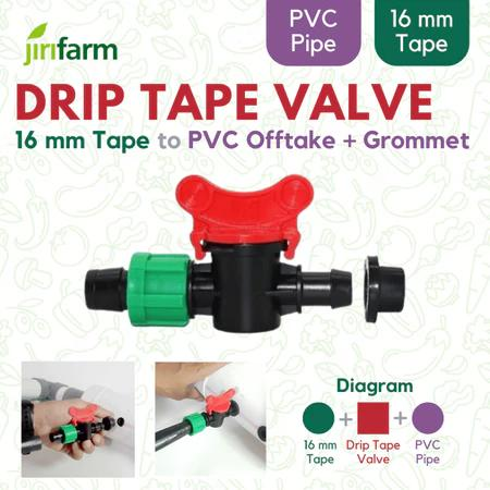 JIRIFARM - Drip Tape Valve 16mm - Tape to PVC Offtake with T Grommet 16mm