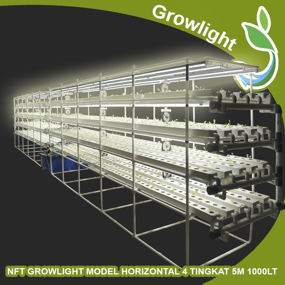 Paket Kit sistem NFT GROWLIGHT MODEL HORIZONTAL 4 TINGKAT 5M 1000LT
