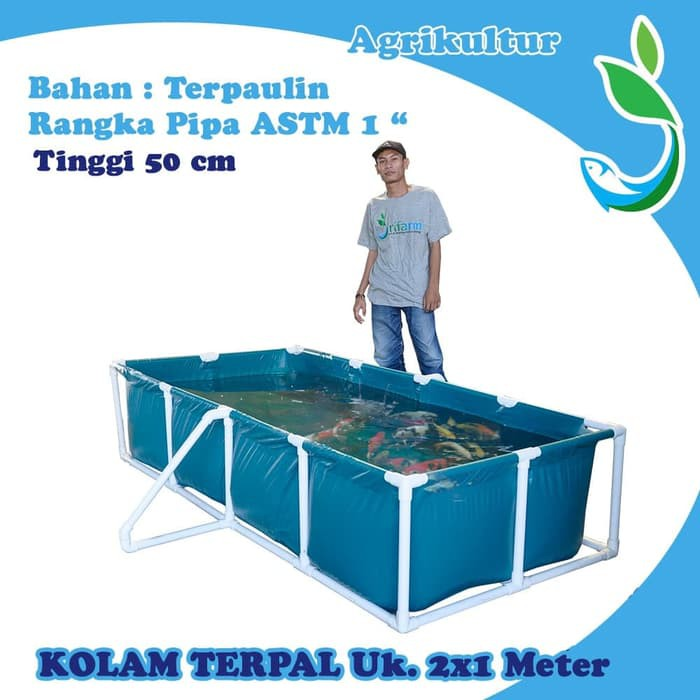 Jirifarm Kolam Terpal 200X100x50cm - Kolam Ikan Rangka Pipa ASTM - Terpaulin GRADE A