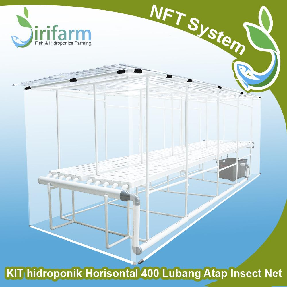 Paket Tanam Hidroponik NFT Horizontal 4 M 400 LT Plus Atap Insect net