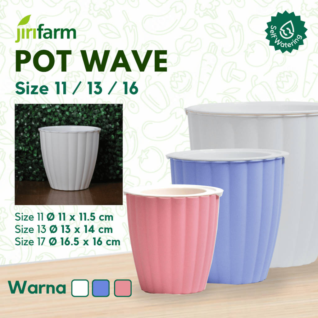 JIRIFARM - Pot Bunga Corrugated Diameter 11 13 16 - Tanaman Hias Otomatis Self Watering Pot Unik