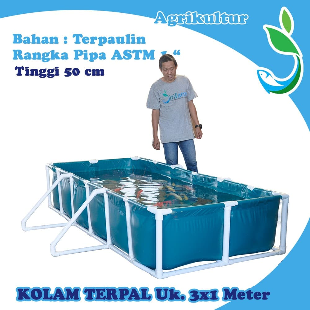 Jirifarm Kolam Terpal 300X100x50cm-  Kolam Ikan Rangka Pipa ASTM - Terpaulin GRADE A