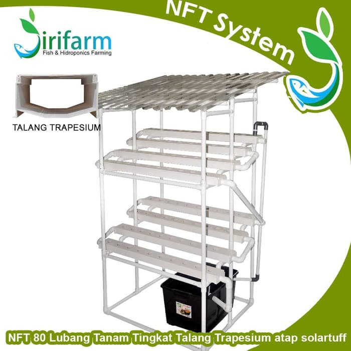 Jirifarm Paket Starterkit Hidroponik NFT 80 Lubang Tanam 2 Tingkat w/ Atap Solartuff UV - Talang Tra