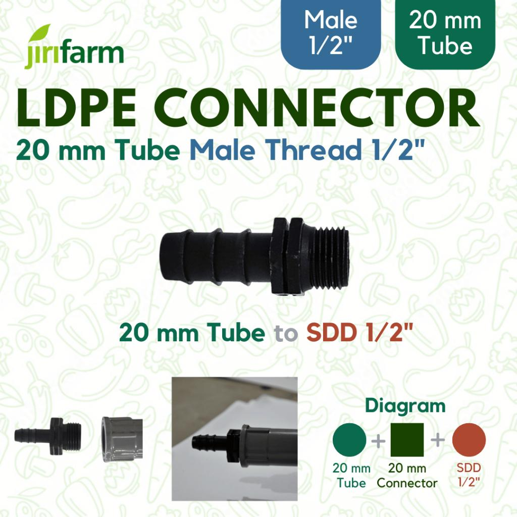 JIRIFARM - Barb Connector 20 mm - Male Thread | Konektor Selang PE Irigasi Drat Luar 1/2" 20mm