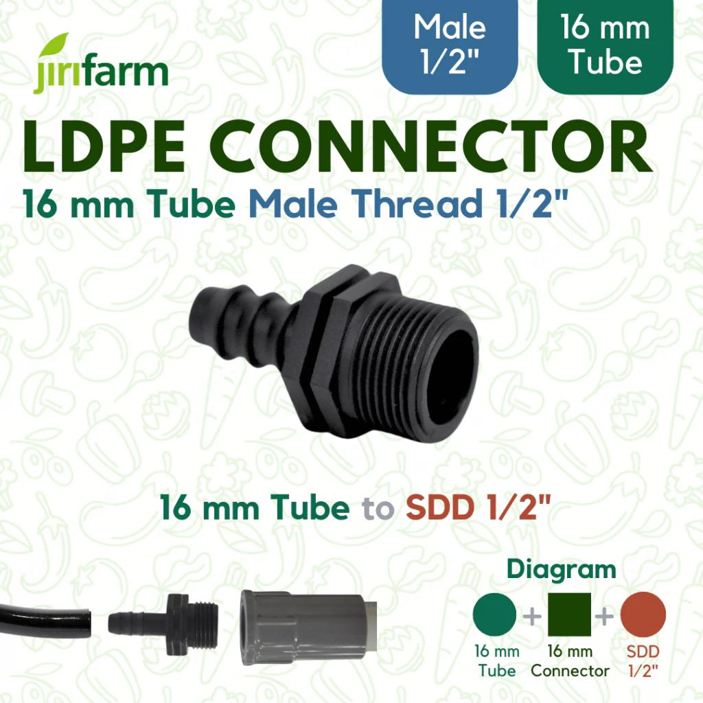 JIRIFARM - Barb Connector 16 mm - Male Thread | Konektor Selang PE Irigasi Hidroponik - Drat Luar - 1/2"