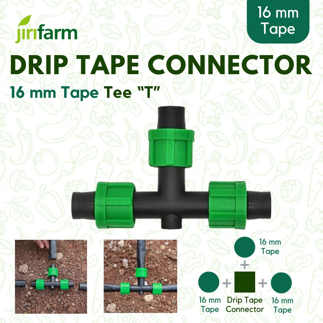 JIRIFARM - Drip Tape Connector 16mm - Tee, 16 mm (Lock Nut Fitting)