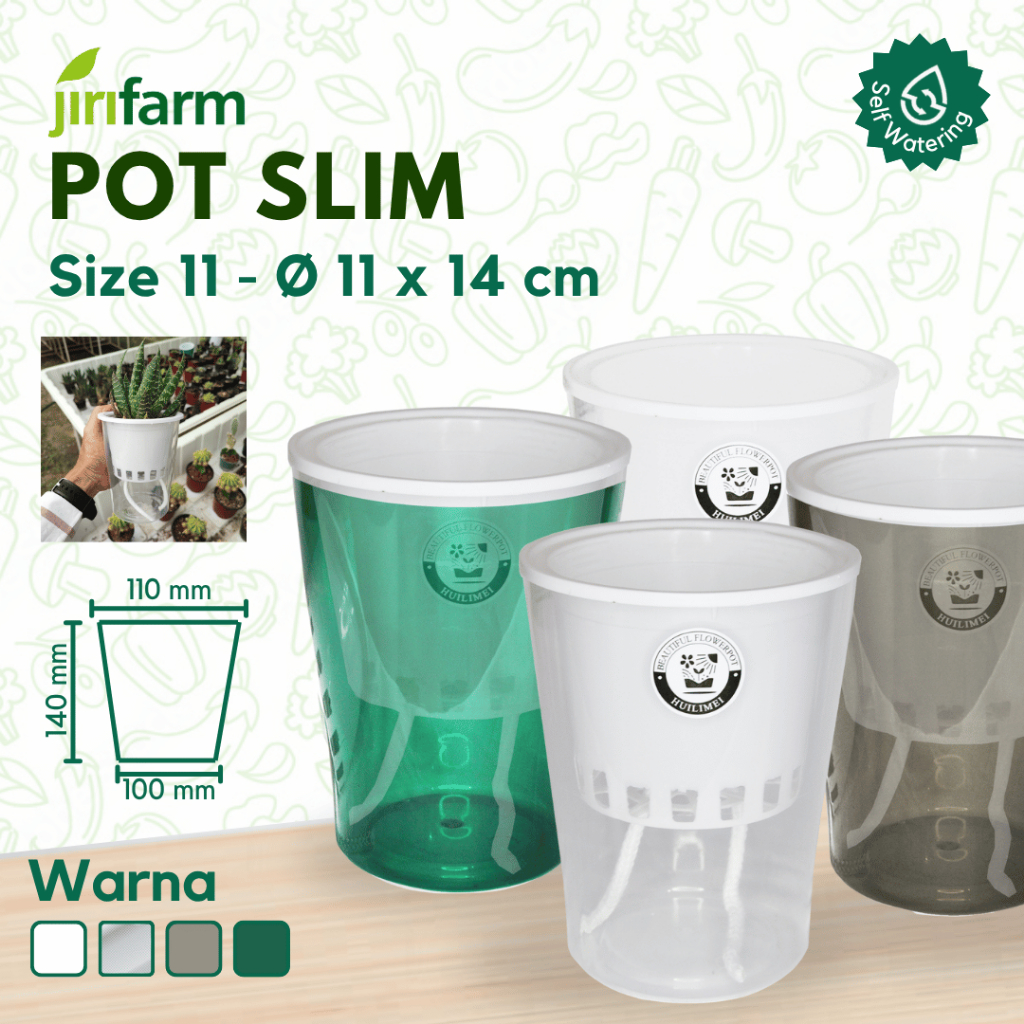 JIRIFARM - Pot Bunga Slim Minimalis Diameter 11 - Tanaman Hias Otomatis Self Watering Pot Unik