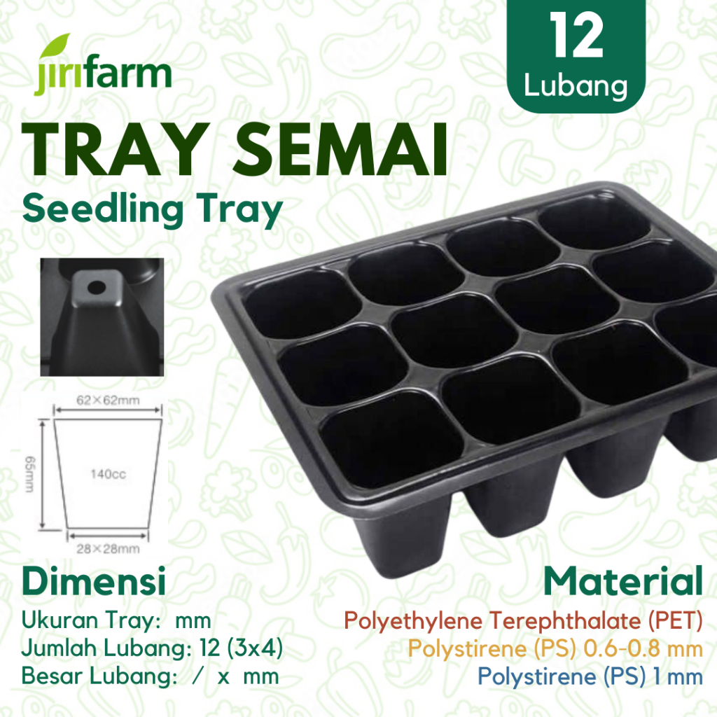 JIRIFARM - Tray semai Bibit Hidroponik 12 lubang Bahan Plastik PS PET Potray Seeding Murah Tebal