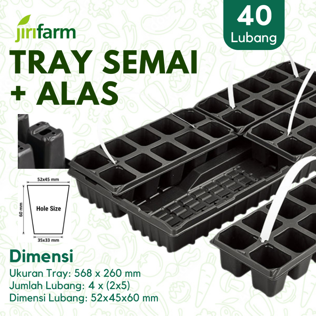 JIRIFARM - Tray Semai Seedling Tray Pot Tray 40 Lubang 57x26x6 cm Plus Alas dan 4 handle