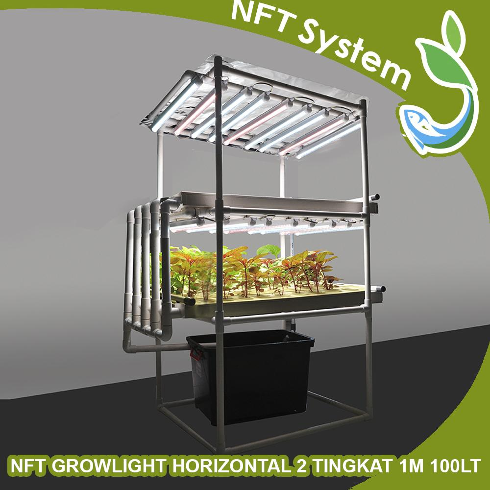 Hidroponik Paket Kit NFT GROWLIGHT MODEL HORIZONTAL 2 TINGKAT 1M 100LT