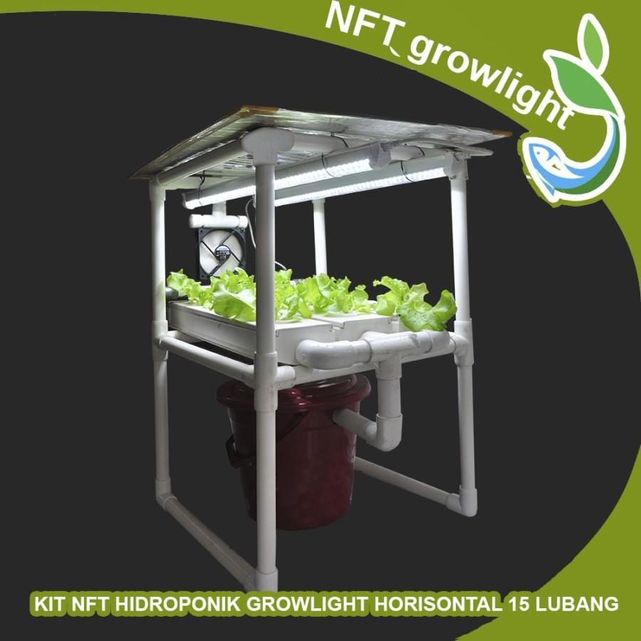 Paket Kit NFT Hidroponik GROWLIGHT Model Horizontal 15 Lubang Tanam