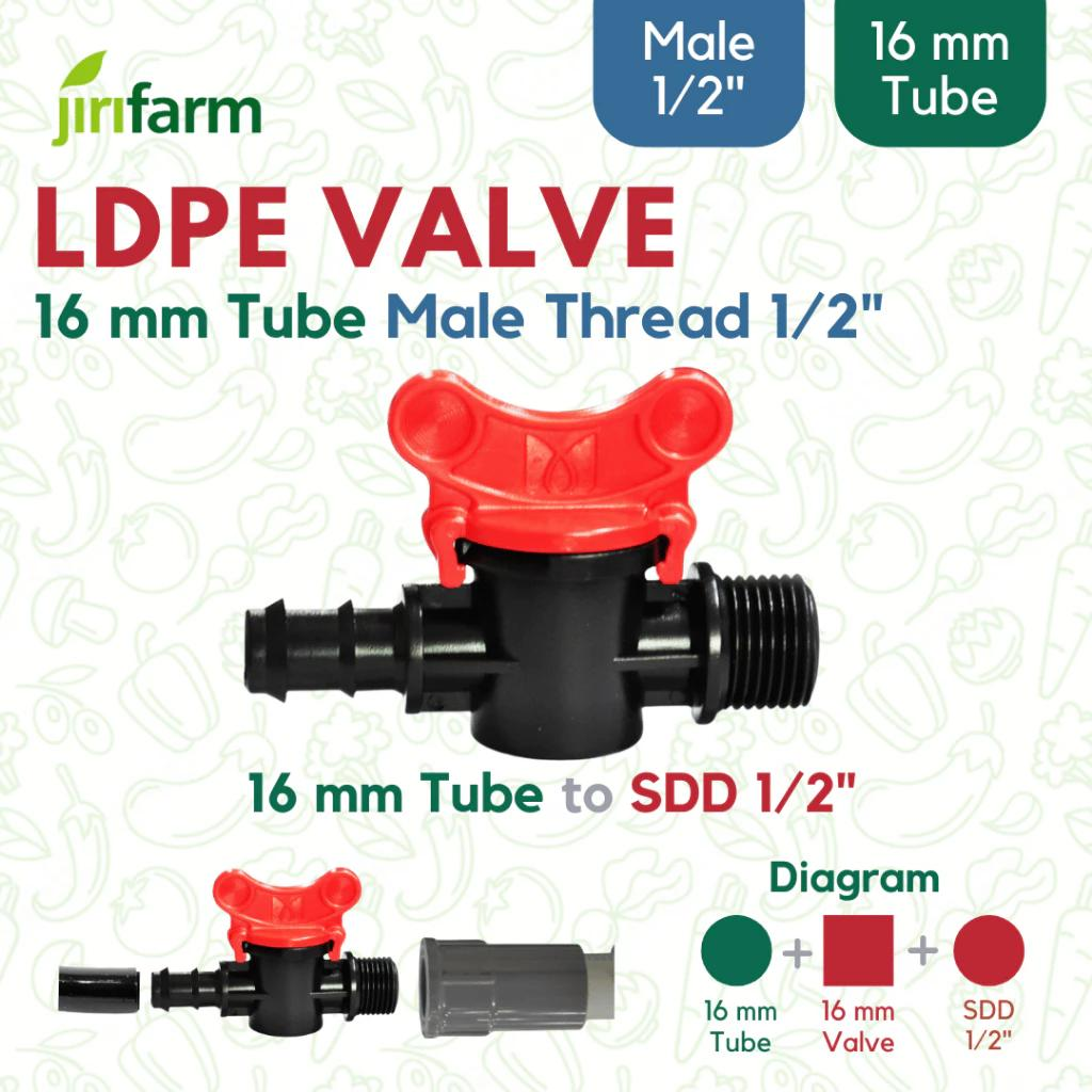 JIRIFARM - Barb Valve 16 mm - Male Thread | Konektor Keran Selang 16mm PE Irigasi Hidroponik - Drat Luar - 1/2"