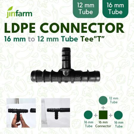 JIRIFARM - Barb Connector 16 mm to 12 mm - Tee | Konektor Selang PE Irigasi Hidroponik - Tee T 16mm to 12mm