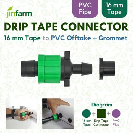 JIRIFARM - Drip Tape Connector 16mm - Tape to PVC Offtake with T Grommet, 16 mm