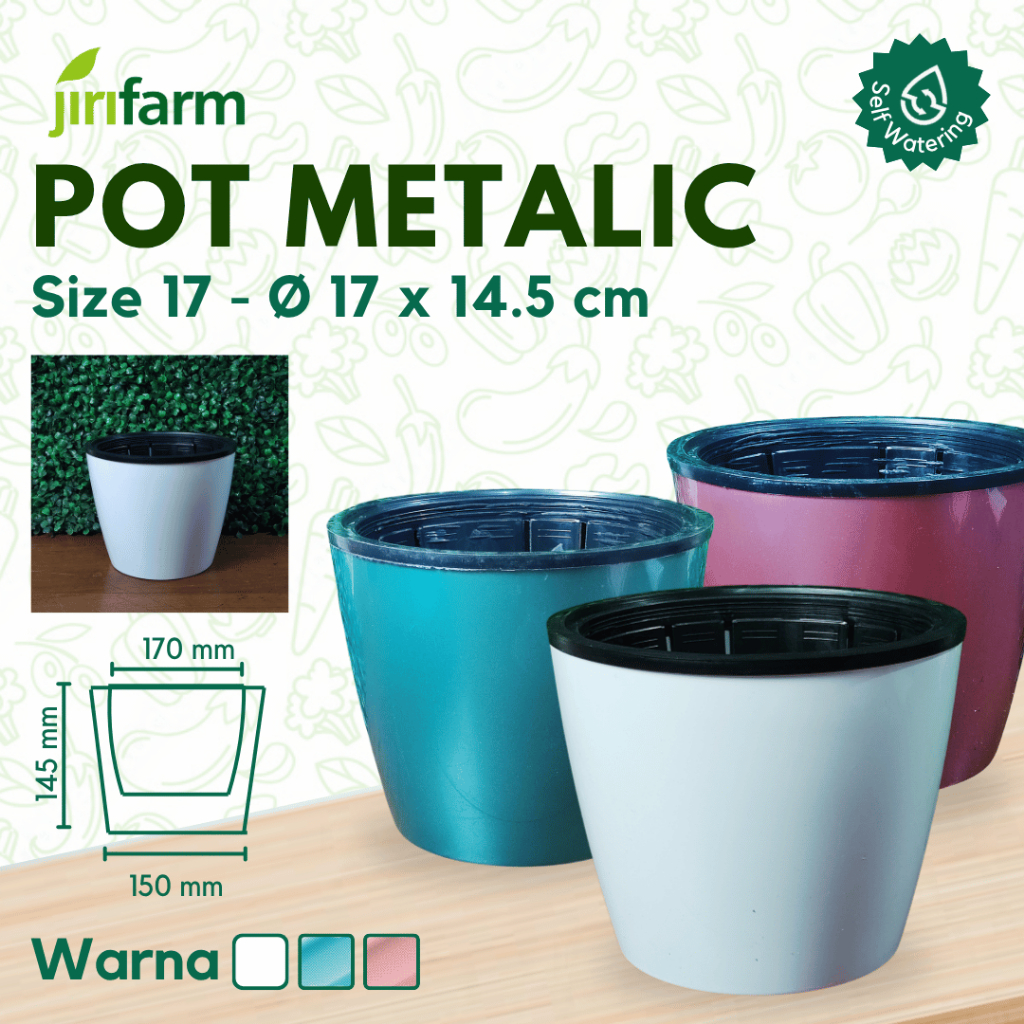 JIRIFARM - Pot Bunga Minimalis Diameter 17 - Tanaman Hias Otomatis Self Watering Pot Unik